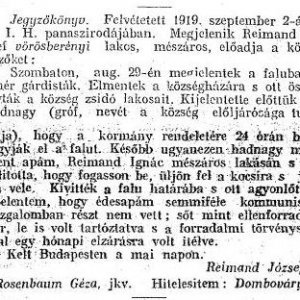 Részlet a „A dunántúli zsidóüldözések aktáiból.” c. cikkből (Forrás: Egyenlőség, 1919. 09. 25., 3-4. o)
